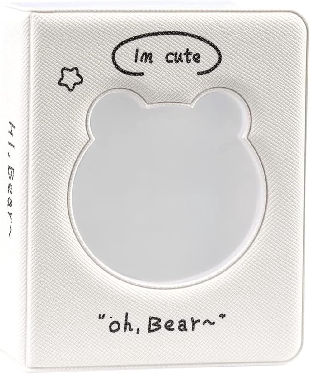 Mini Fotoalbum voor Instax Camera, Kpop Fotokaart Binder, Wit Beren Ontwerp, Kaartenhouder, 32 Pockets voor Foto's en Visitekaartjes