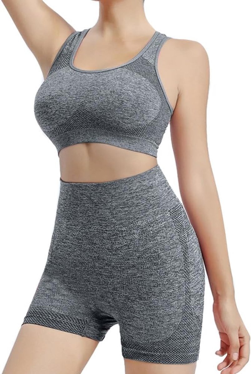 Set van 2 Sportoutfits voor Dames met Hoge Taille Shorts en Sportbeha - Ideaal voor Fitness, Joggen en Yoga