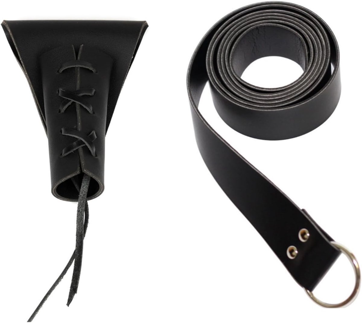 2 Stuks Middeleeuwse Kostuumaccessoires - Leren Riem met Zwaardhouder en Dagger Case (Zwart) voor Feest en Cosplay