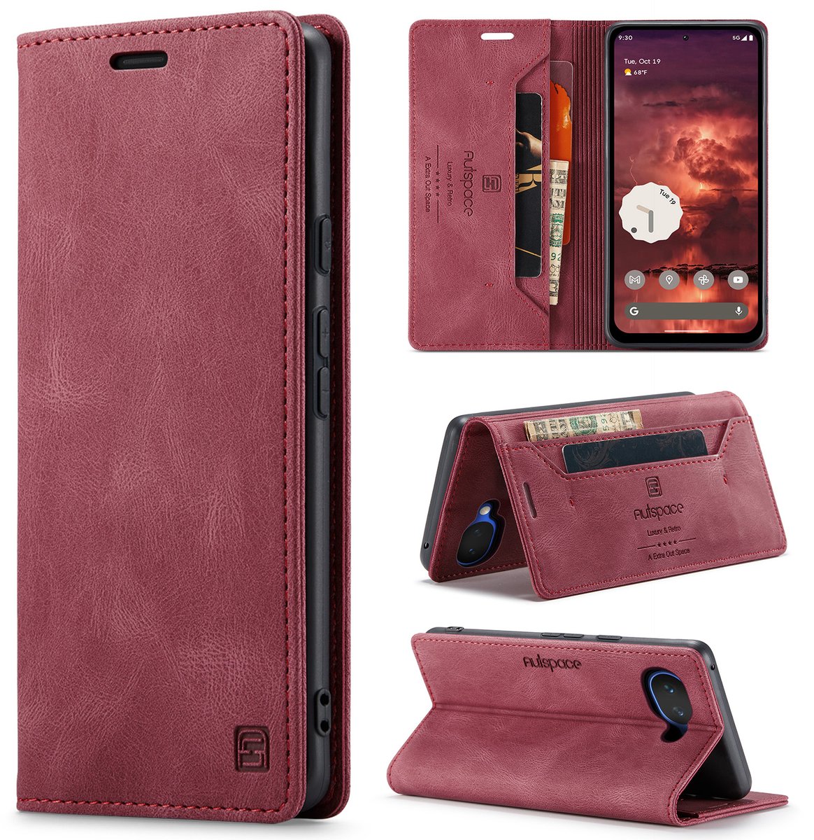 Luxe Flip Case met Anti-RFID Kaarthouder en Magneetsluiting voor Pixel 10a _ Wijnrood