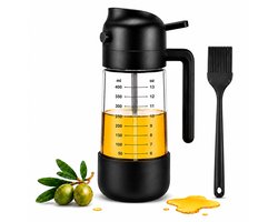 Darora® Olijfolie Sprayer - 3-in-1 - Spray, Straal & Schenkfunctie - Inclusief Gratis Darora E-BOOK, Anti-Slip Houder & Bakkwast - Transparant - Olie sprayer - Koken, grillen en bakken - Glas - Transparant - Oliefles - BBQ - Airfryer - Olieverstuiver