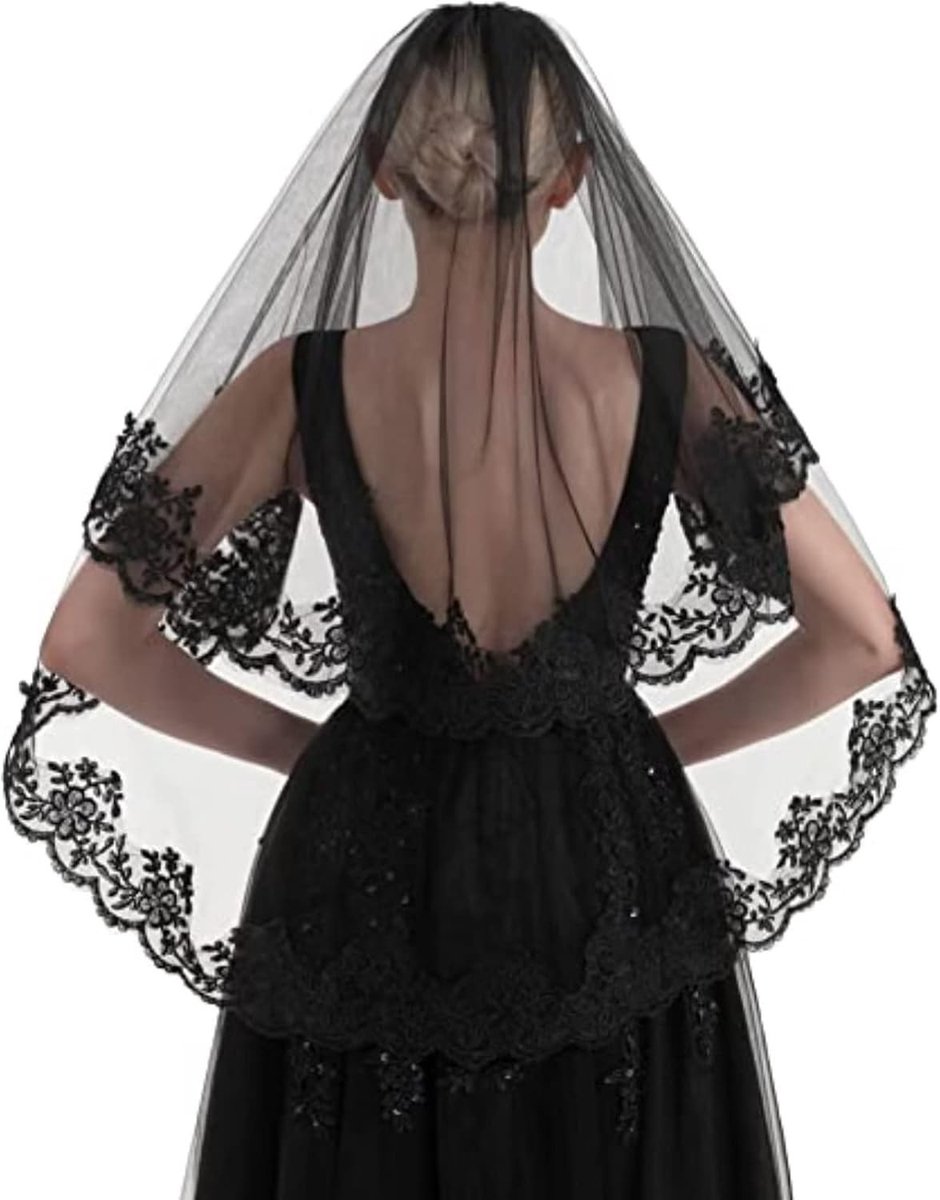 Vintage Zwarte Kant Sluiers voor Halloween en Bruiloft - 2 Laags Met Kam voor Kostuum en Cosplay