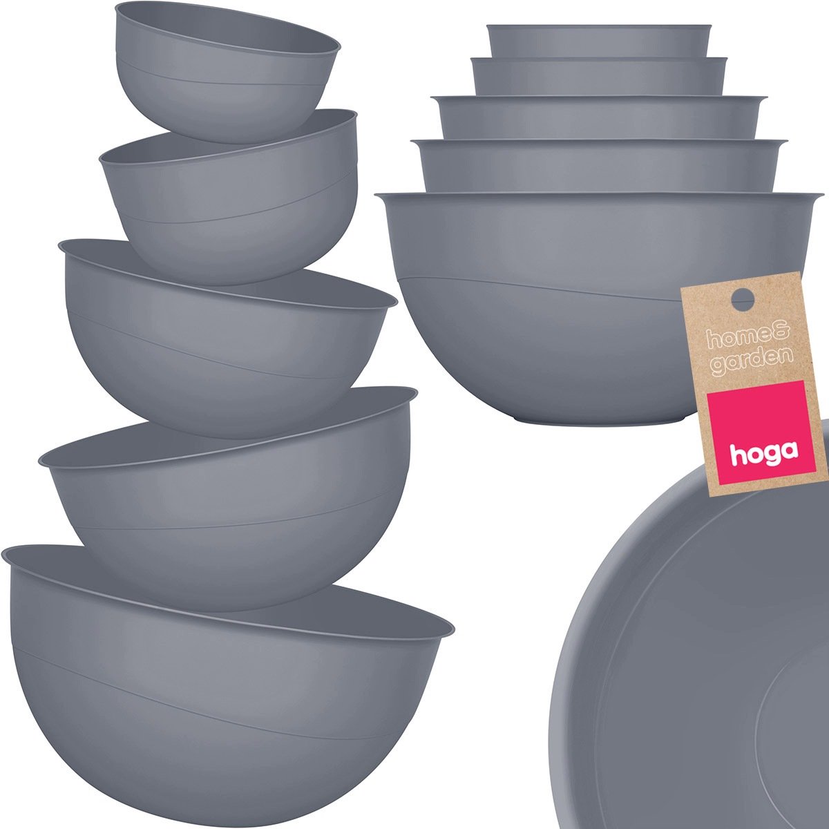 Hoga Keuken Mengkommen Set 5 Stuks 0.7L-5L Grijs
