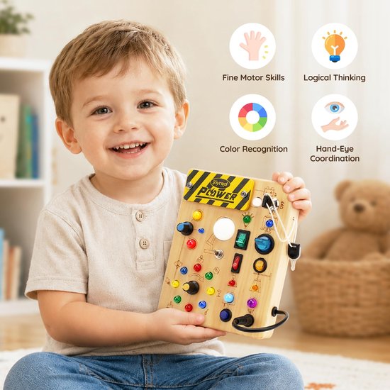 Montessori speelgoed -Houten speelgoed - Montessori Activiteitenbord - Montessori Busy Board for Toddlers 1-4 - Sensory LED Light Switch Busy Board Toy - Educatief Speelgoed — afbeelding 2