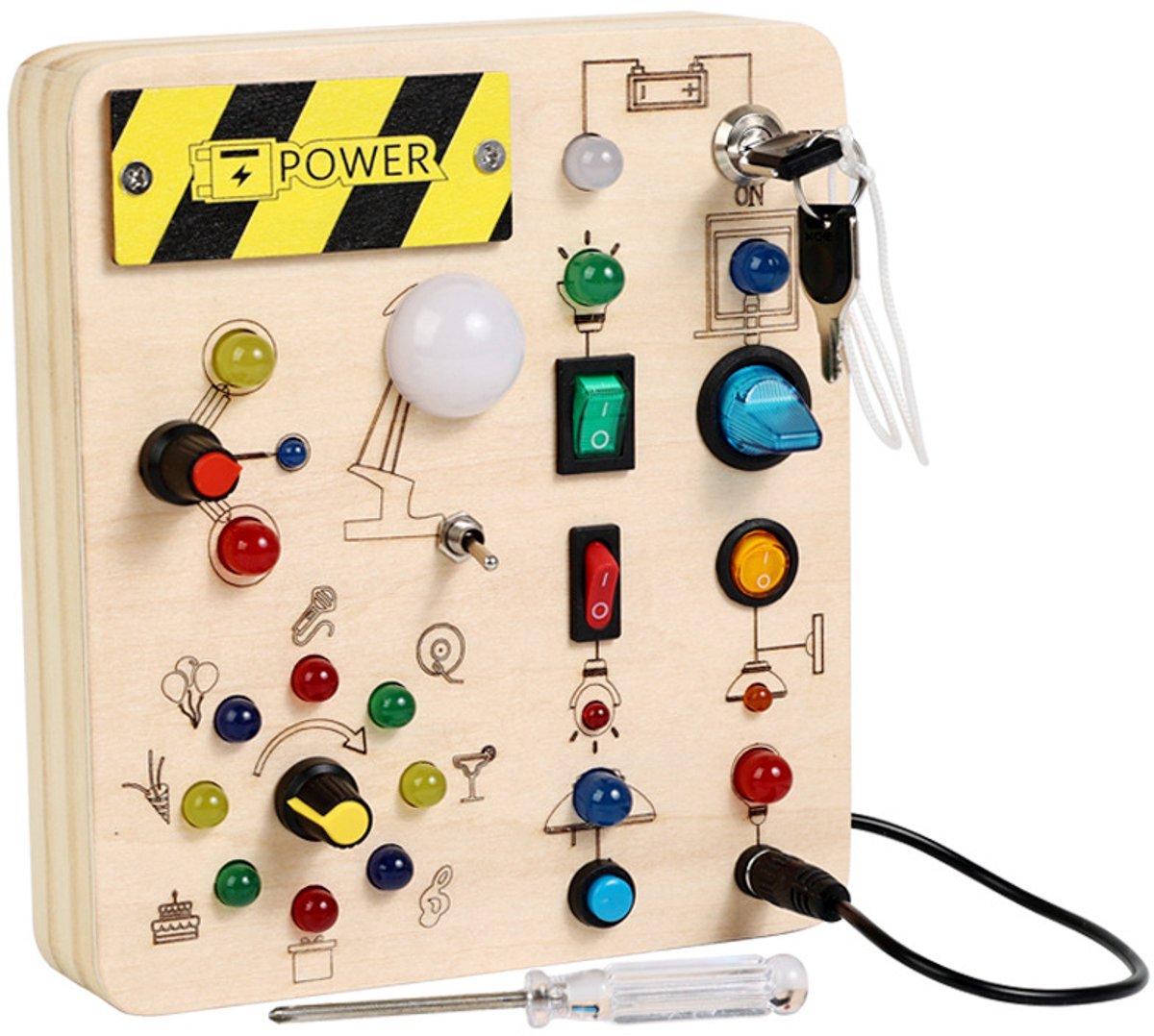 Montessori speelgoed -Houten speelgoed - Montessori Activiteitenbord - Montessori Busy Board for Toddlers 1-4 - Sensory LED Light Switch Busy Board Toy - Educatief Speelgoed