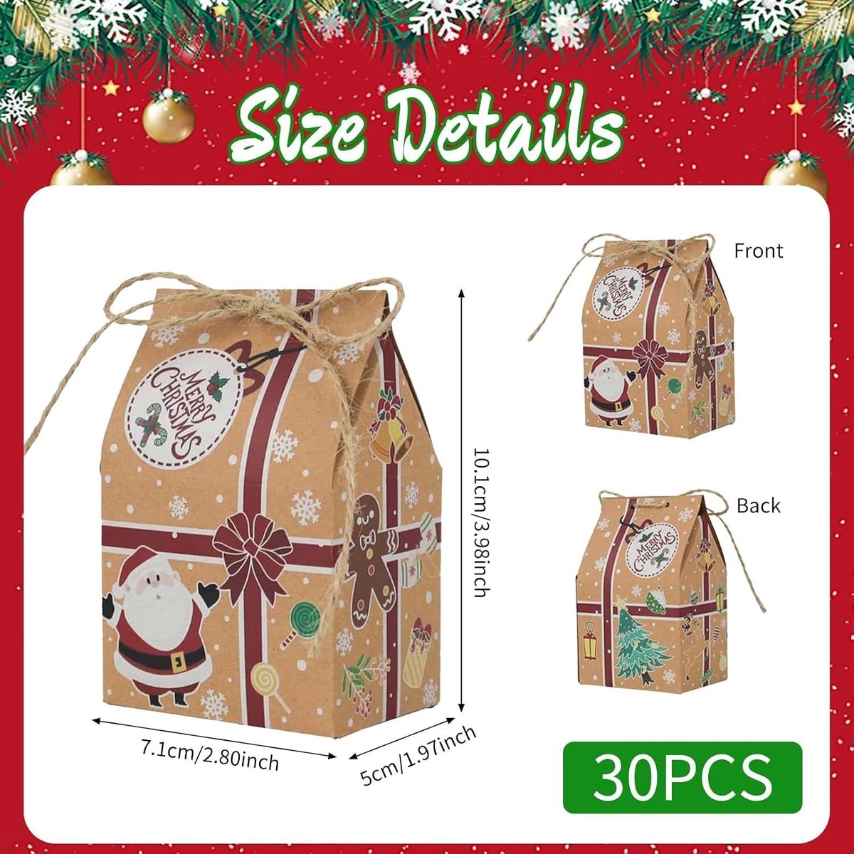 Kleine cadeauzakjes voor Kerstmis - 30 stuks met hartvormige stickers voor cadeaus, verjaardagen en feestelijke gelegenheden