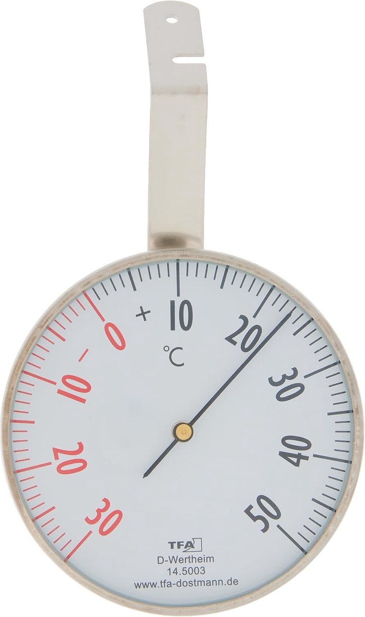 Aanlegthermometer - Roestvrij Staal - 75 x 28 x 126 mm - Analoge Vensterthermometer met Tweekleurige Temperatuurschaal - Weerbestendig