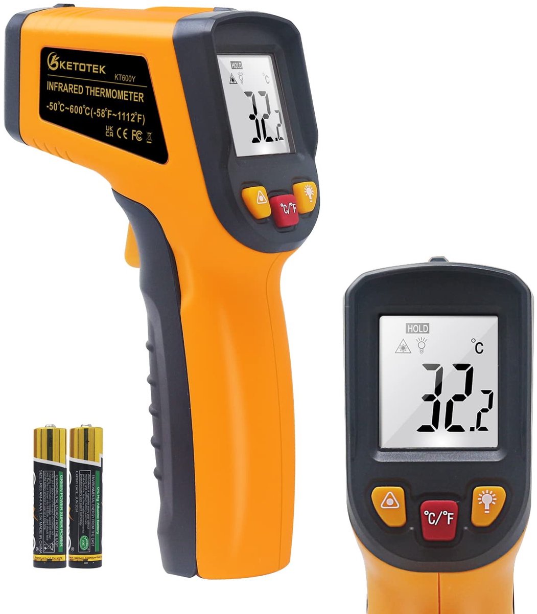 Aanlegthermometer - Zwart - Infrarood - Contactloze Laserthermometer voor Industrie en Keuken