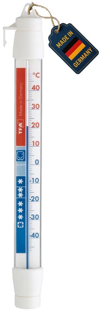 Aanlegthermometer - Wit - 30 x 20 x 210 mm - Analoge Koelthermometer met Koelzones - Voor Koelkasten en Vriezers