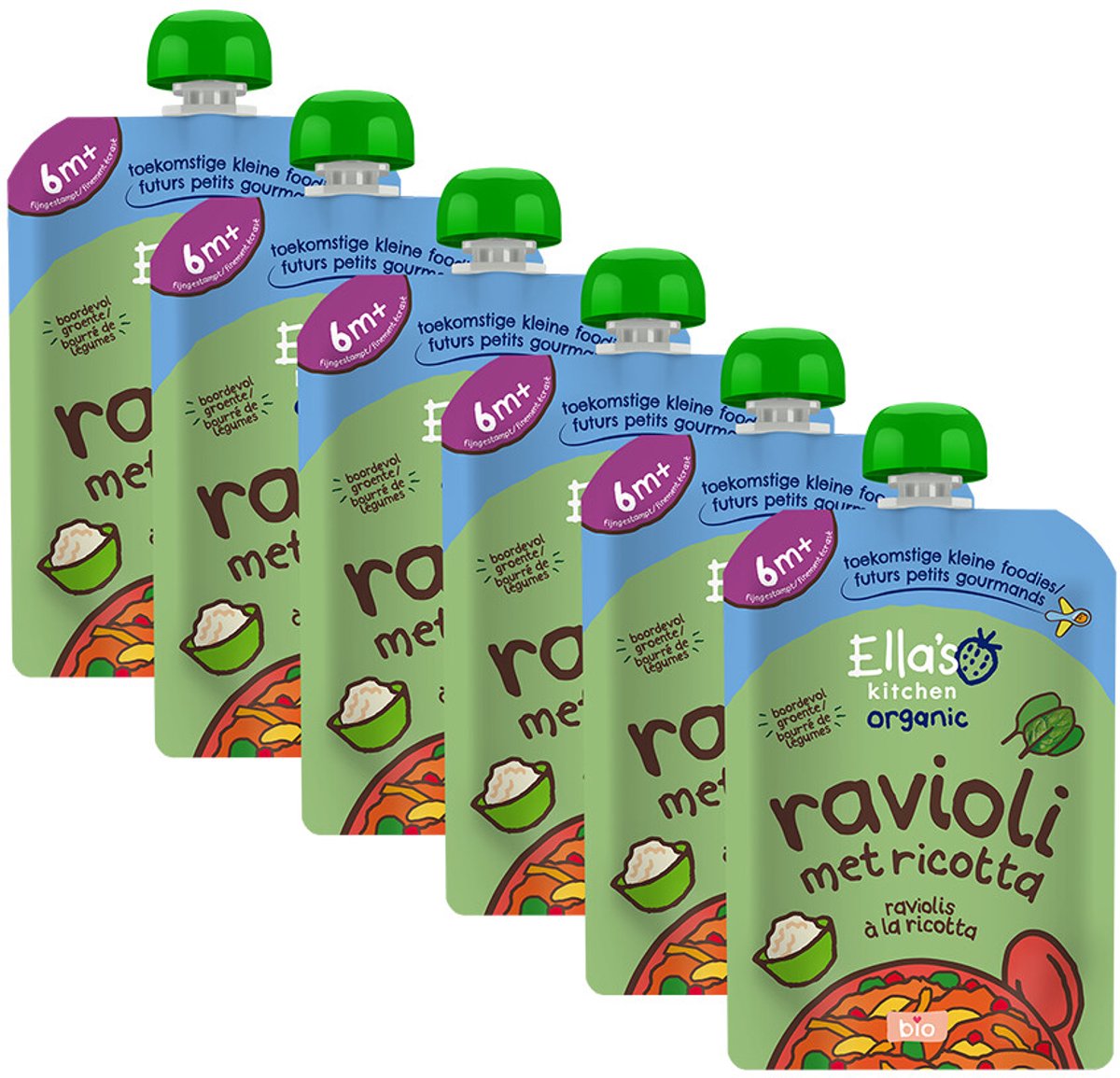 Ella's Kitchen - Biologisch Maaltijdzakje 6+m Ravioli met Ricotta - 6 x 130 gr - Voordeelverpakking