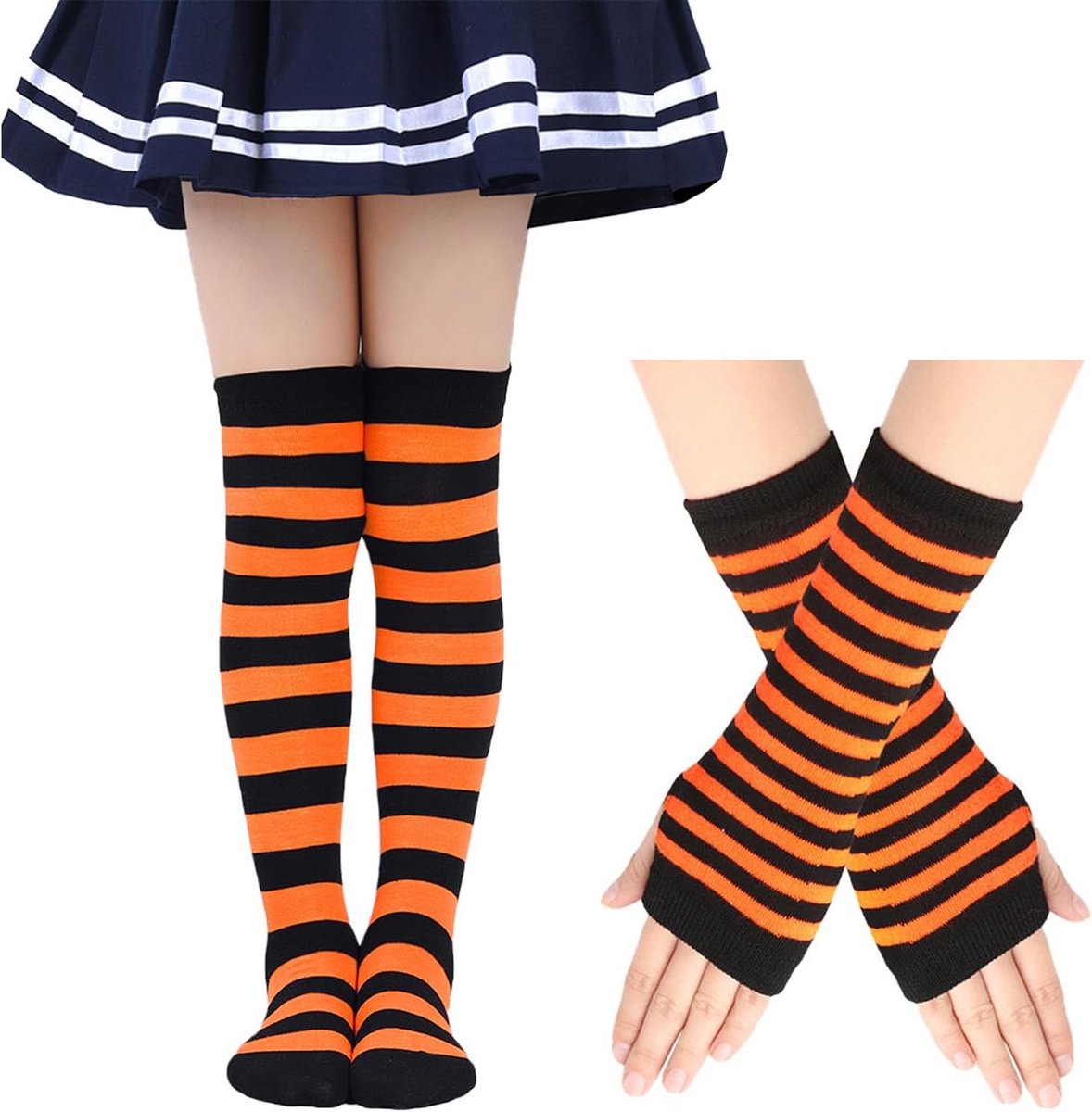 Over de knie sokken voor meisjes van 6-10 jaar, kostuum sokken met lange vingerloze handschoenen voor kerst, halloween en feesten