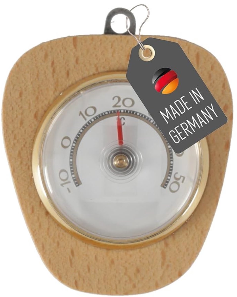 Aanlegthermometer - Licht - 7,5 x 6,7 cm - Walnoothout Bimetalen Kamerthermometer voor Binnen