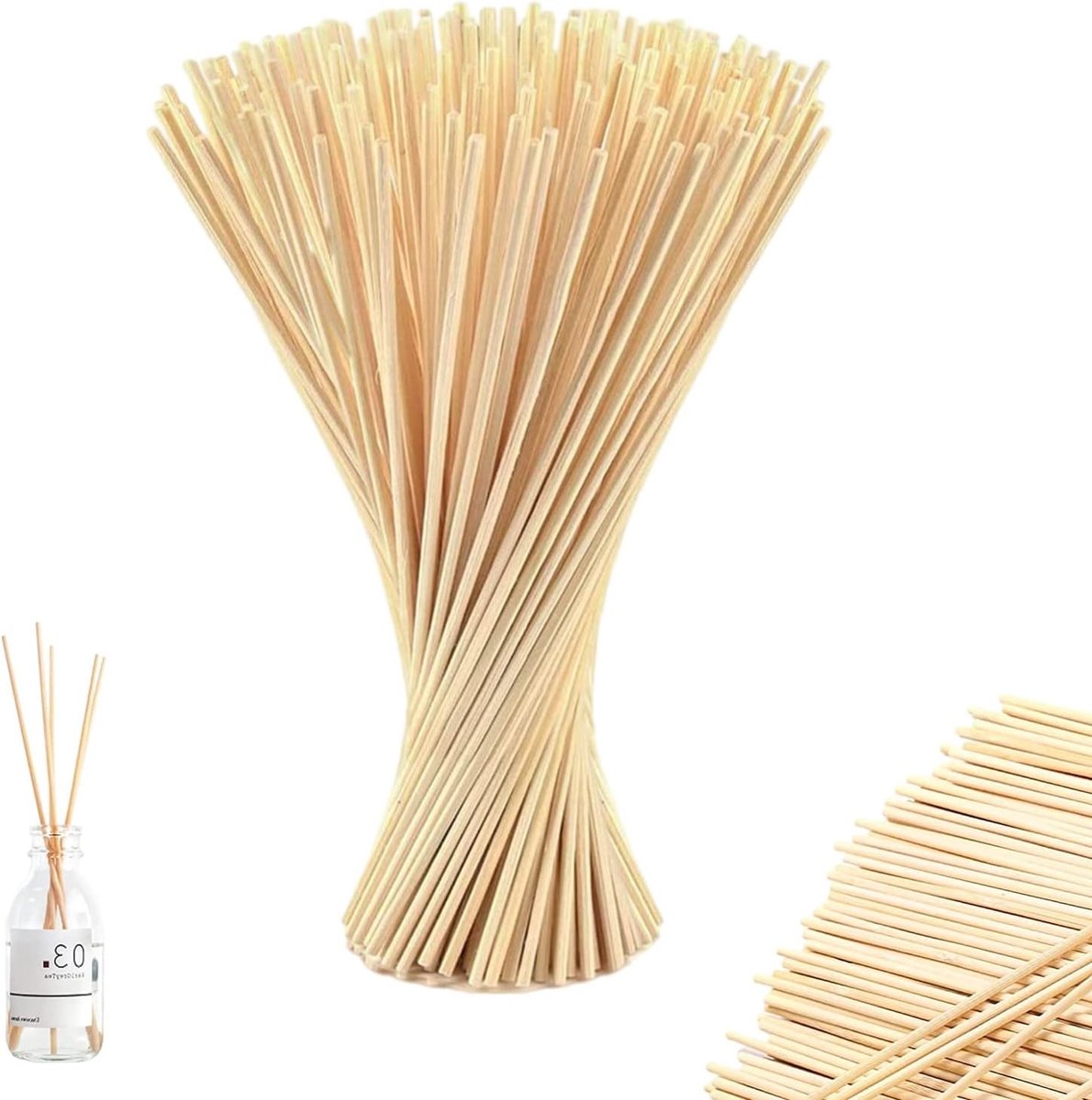 Set van 100 Rieten Stokjes voor Etherische Olie Diffusers, 20 cm x 3 mm, Natuurlijke Geurverspreiding en Aromatherapie