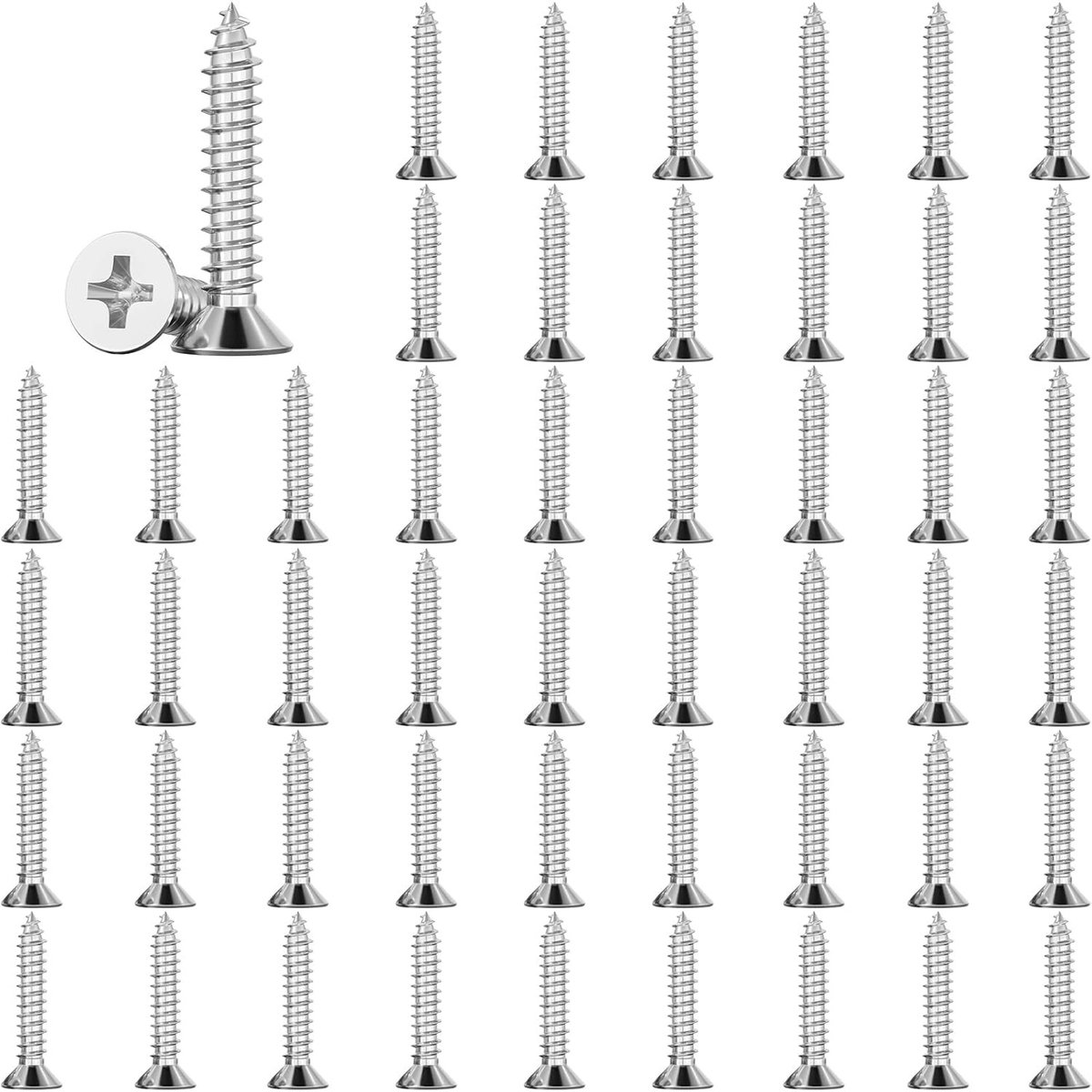 RVS M4 Houtschroeven 50 stuks, 20mm Platte Kop, Volledige Draad, Verzinkte Schroeven, Duurzaam en Roestvrij