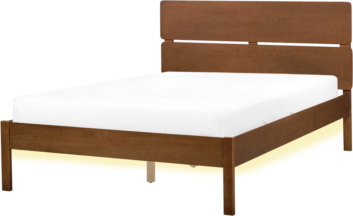 BOISSET - Bed met LED - Donkerbruin - 120 x 200 cm - Rubberhout