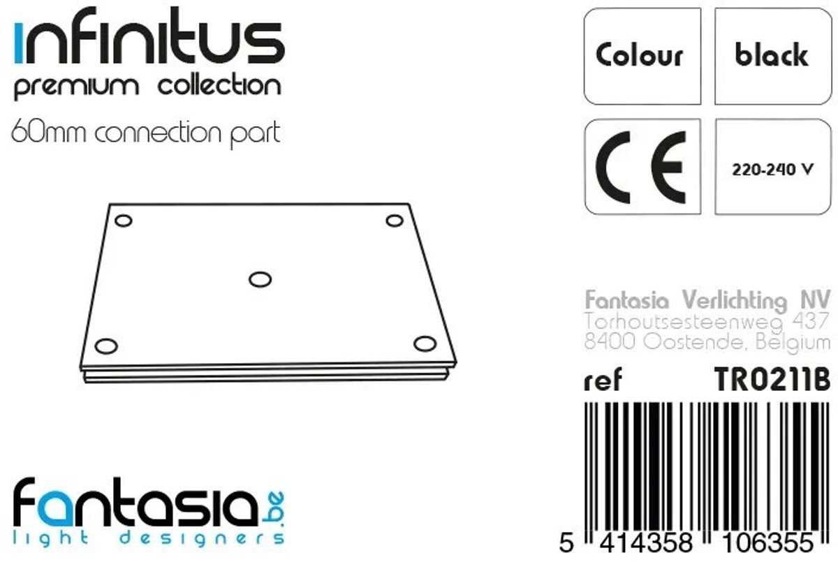 Infinitus Connection koppelstuk, diameter 60 mm, breedte 35 mm, zwart, Premium collectie van Fantasia