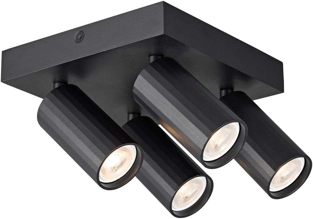 Oryx vierkante plafondspot, 4 richtbare lichtpunten voor MR11 (lamp excl.), aluminium, zwart, dimbaar