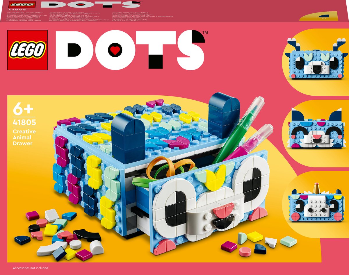 LEGO 41805 DOTS Creatief dierenlaatje, Mozaïek Set voor Kinderen met DIY Opbergdoosje