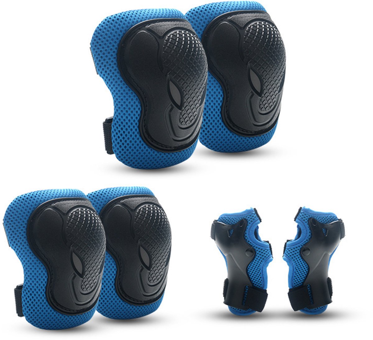 Beschermende sportuitrusting voor kinderen - Set met knie- en polssteunen - Geschikt voor skaten, fietsen, rolschaatsen en steppen - Blauw - Maat S - Geschikt voor gewichten van 22-42 kg