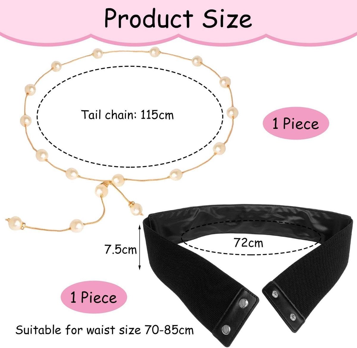 Elegante Zwarte Elastische Tailleband en Gouden Parelketting voor Dames, Perfect voor Feestjes en Buitengewone Gelegenheden