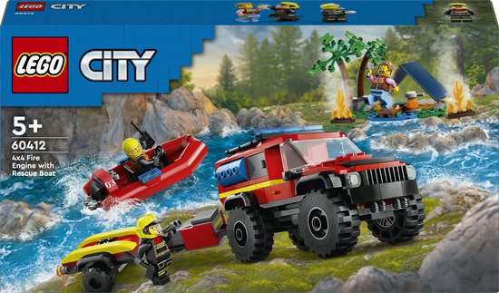 LEGO City 4x4 brandweerauto met reddingsboot Set met Speelgoed Auto en Boot Bouwpakket