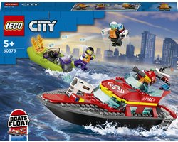 LEGO 60373 City Reddingsboot Brand, Drijvend Boot Speelgoed voor Kinderen van 5+ Jaar