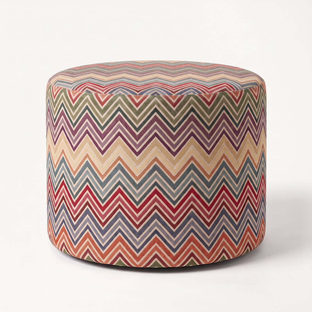 Mörgenn Poef Zigzag Wave - Ronde Poef en Voetenbank - Chevron Geweven - 40x40x50 cm