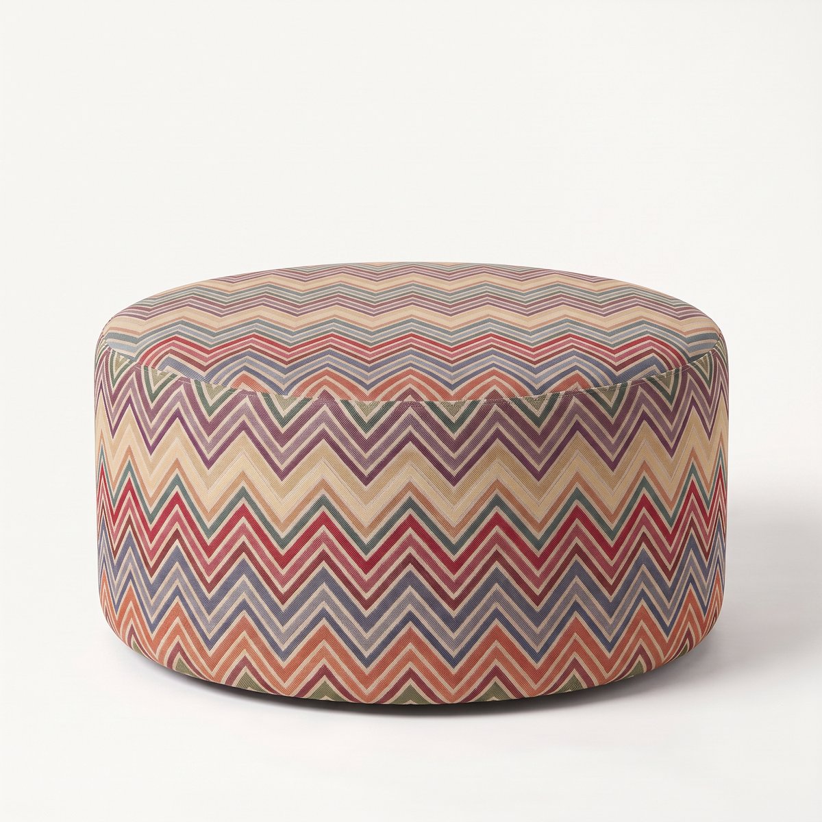 Mörgenn Poef Zigzag Wave - Ronde Poef en Voetenbank - Chevron Geweven - 70x70x40 cm