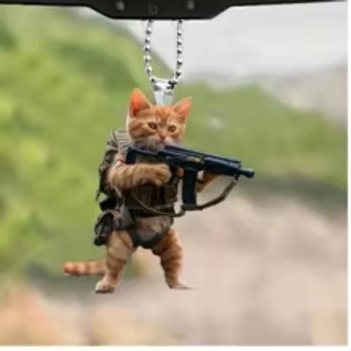 Commando leger Kat Autohanger - Acryl Raamdecoratie Hanger - Kat met Uitrusting - 8 cm - Auto Interieur & Kersthanger