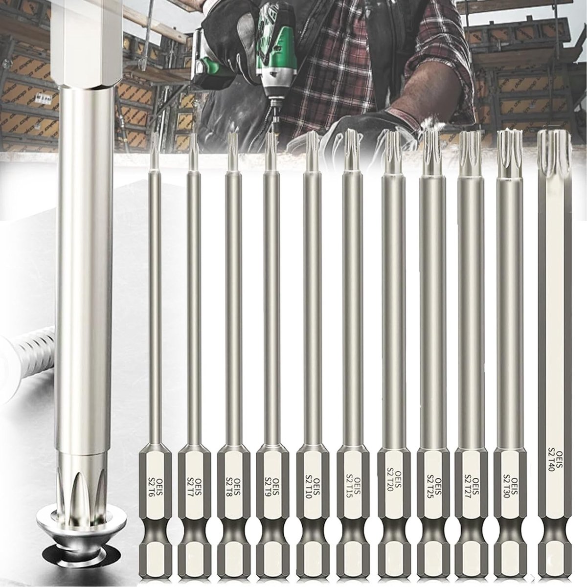 Complete 11-delige Torx Schroevendraaier Bit Set met 1/4 Inch Hexaansluiting, Inclusief T6 tot T40, Ideaal voor Precisiewerk en Klusprojecten