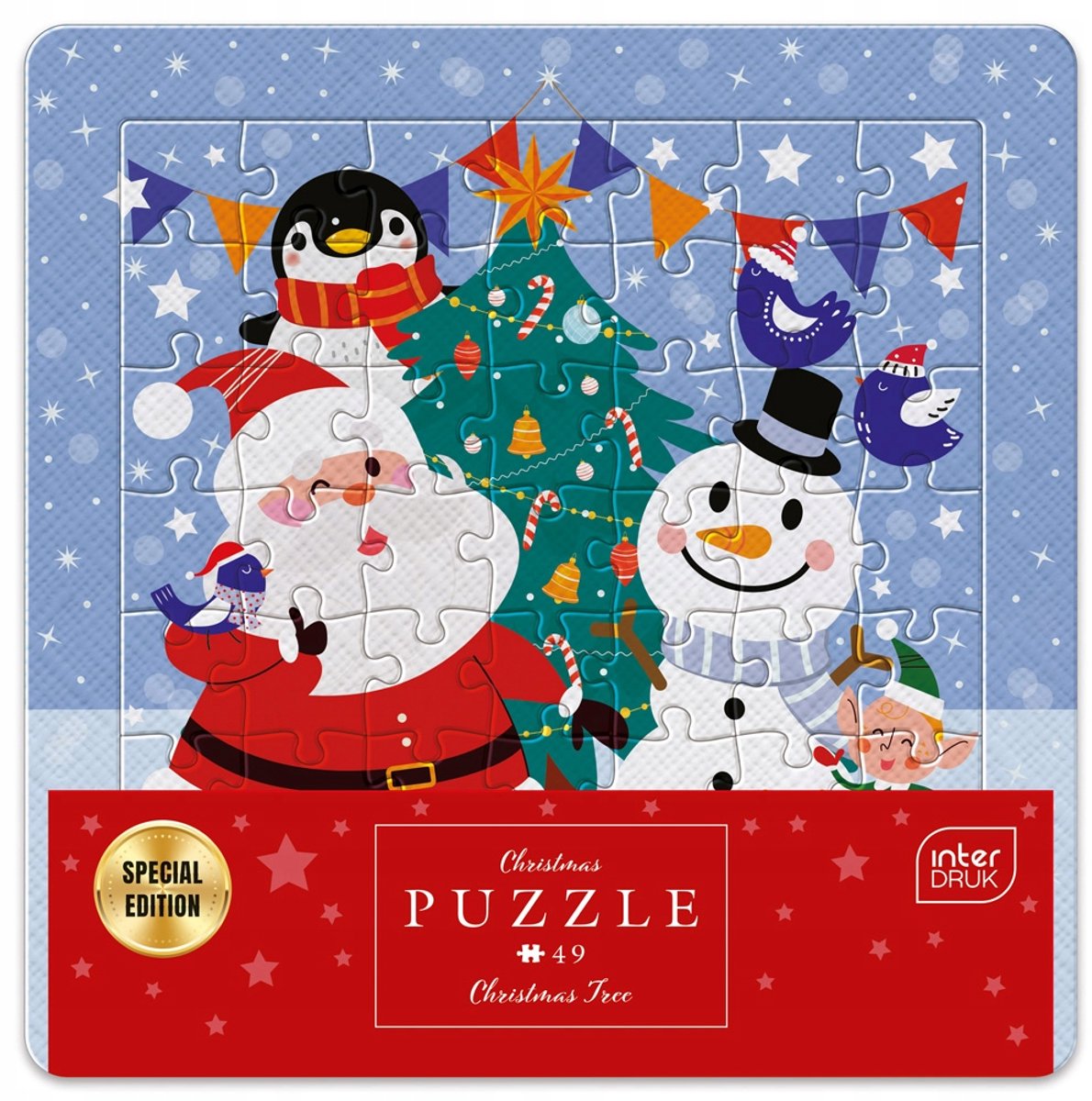 Interdruk Puzzel met Lijst 49 Stukjes - Kerstboom 18x18 cm