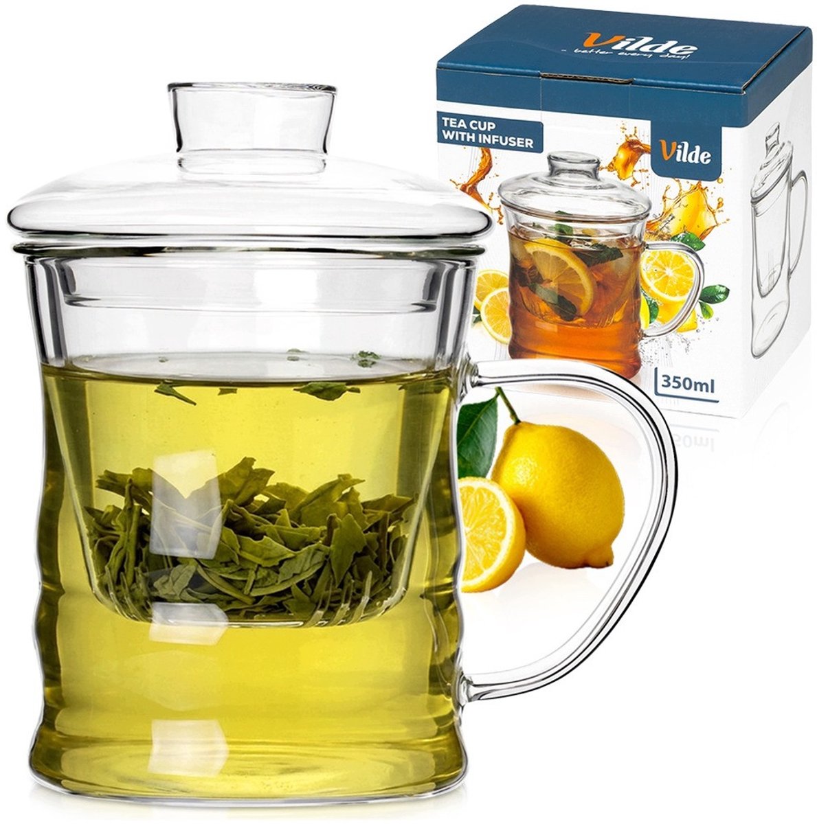 Glazen Thee Mok met Infuser en Deksel - 350 ml