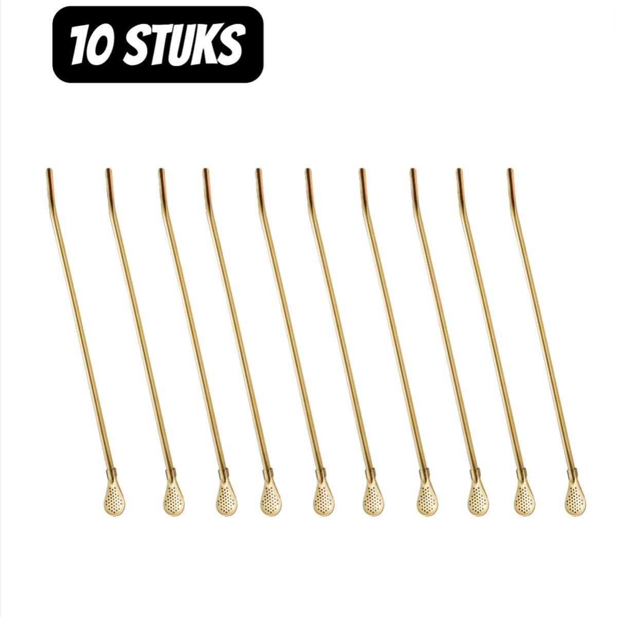 Set van 10 rietjes - 304 roestvrijstalen rietjes - rietjeszeef - herbruikbaar - afneembare rietjeszeef - 30*2 cm - goud