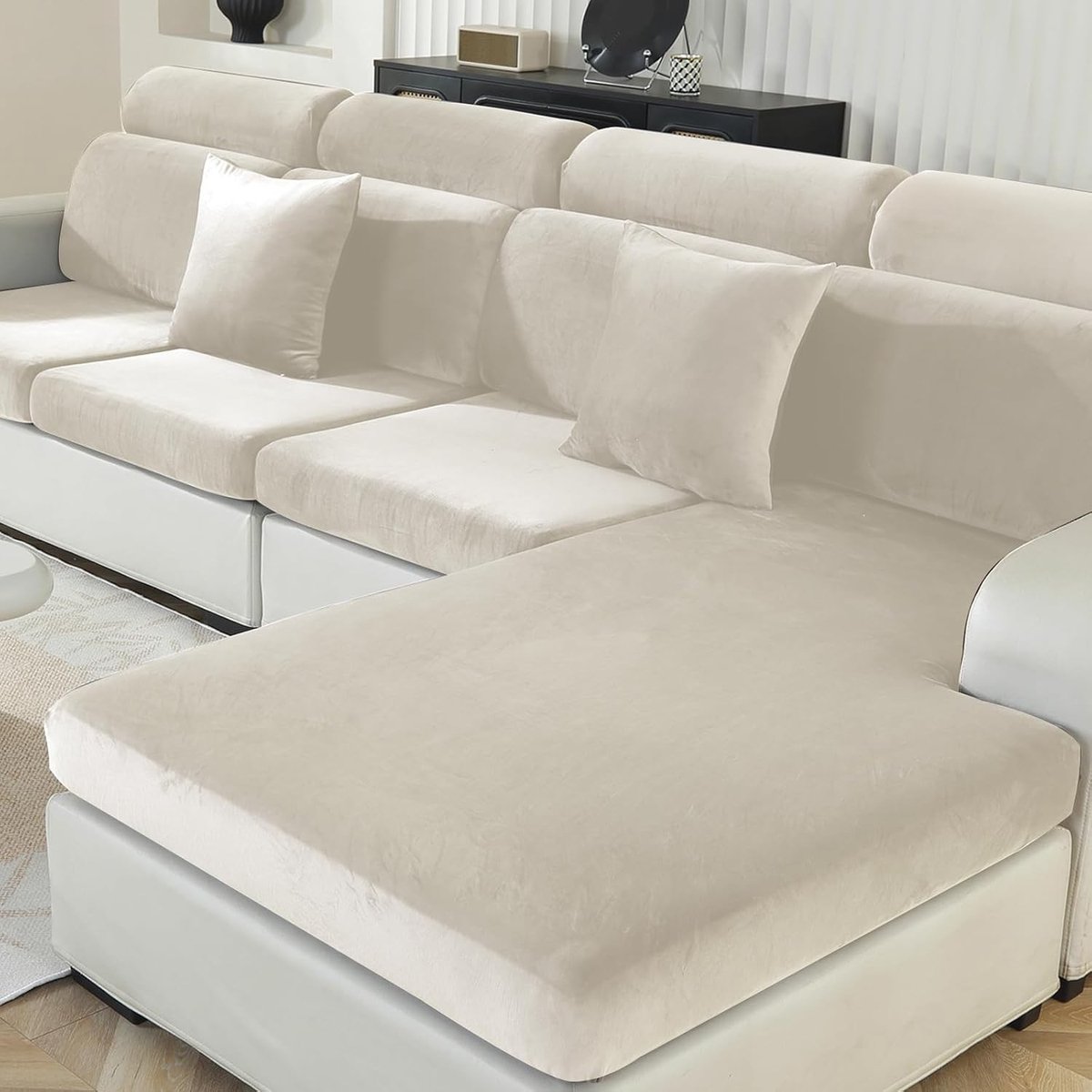 Fauteuilhoes - Beige - 1 Plaats x 3 - Fluwelen Elastische Stoelhoezen - Universele Zitkussenbescherming
