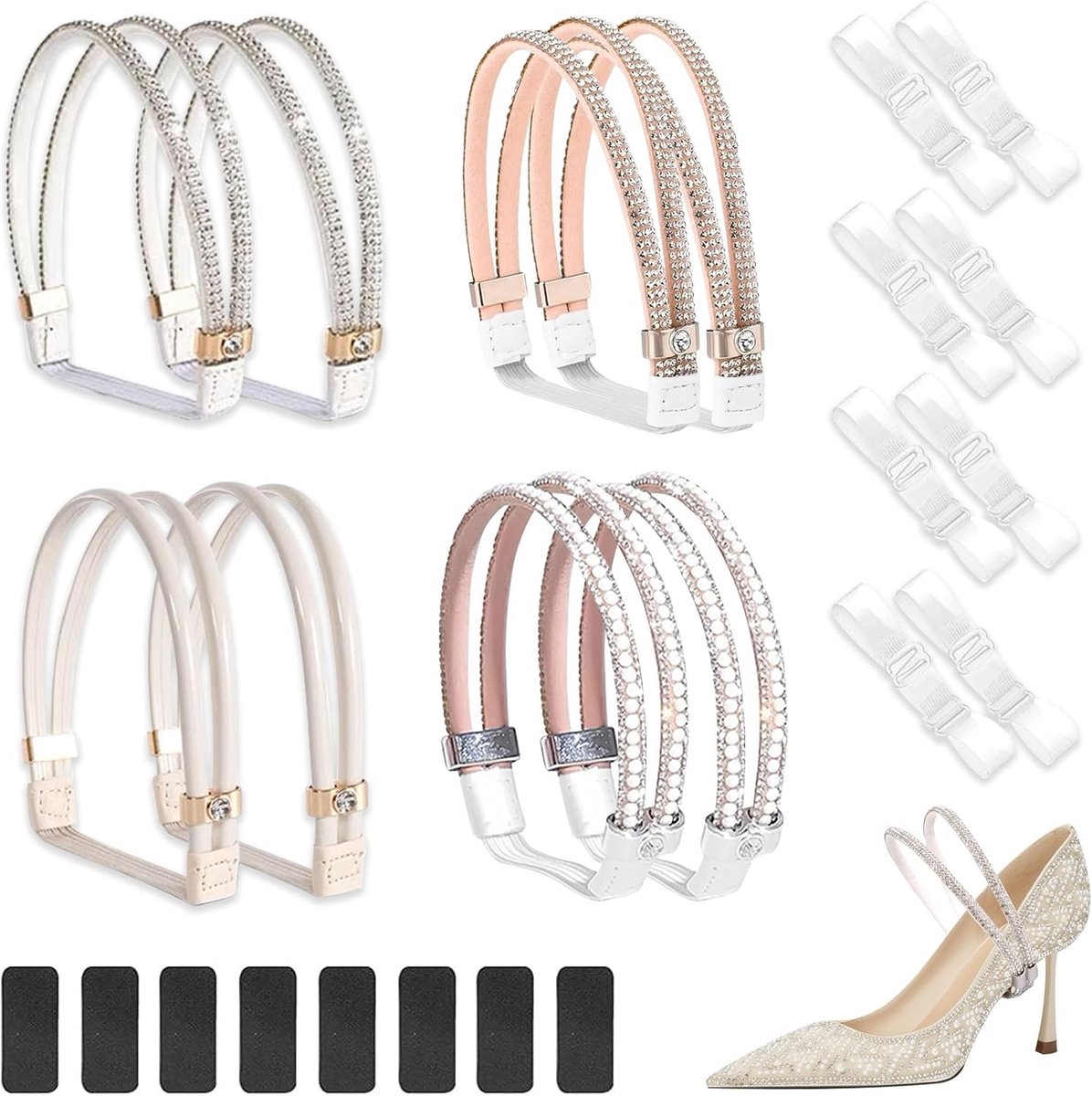 Elastische Schoenriemen voor Hakken, 8 Paar Antislip Veters voor Dames, Transparante Siliconen Straps voor Sandalen en Slippers