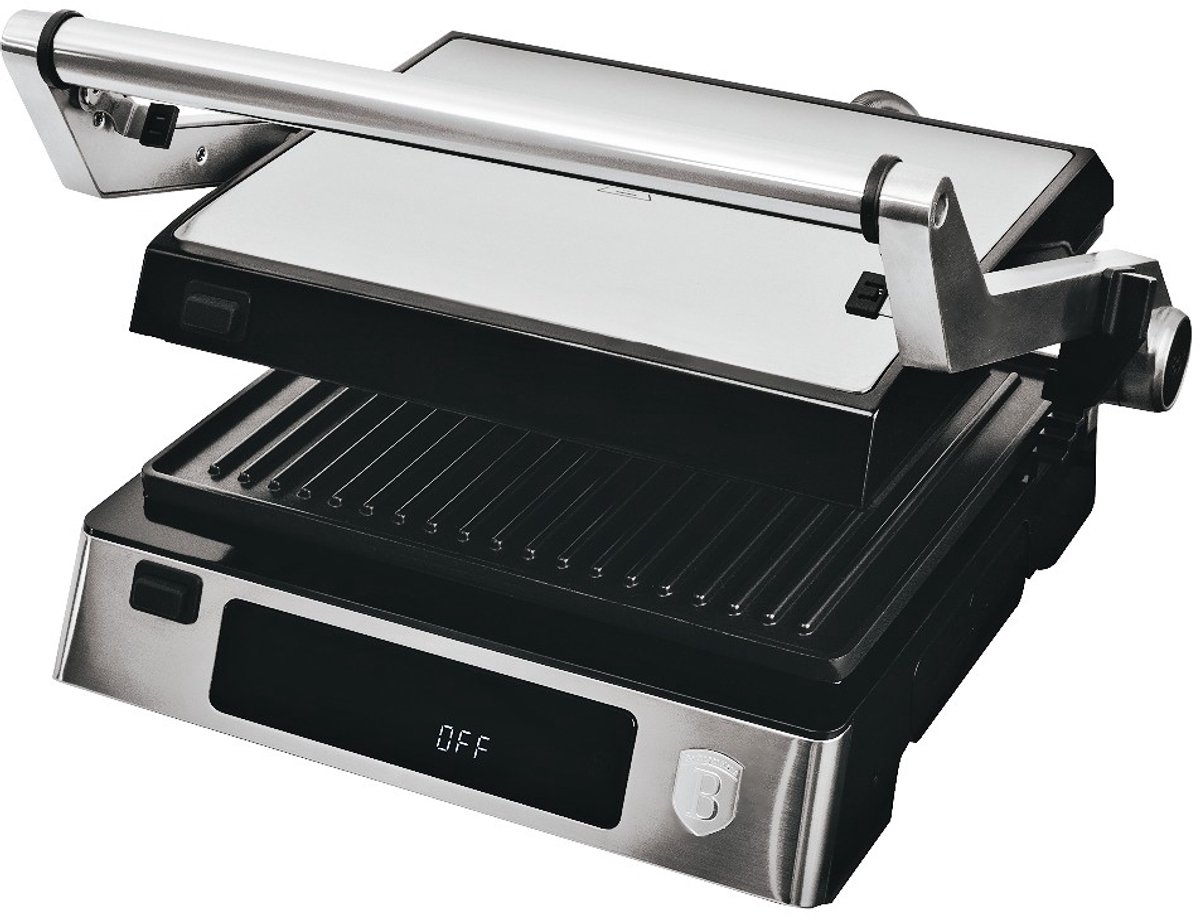Elektrische contactgrill met antiaanbaklaag, 2000 W, roestvrij staal