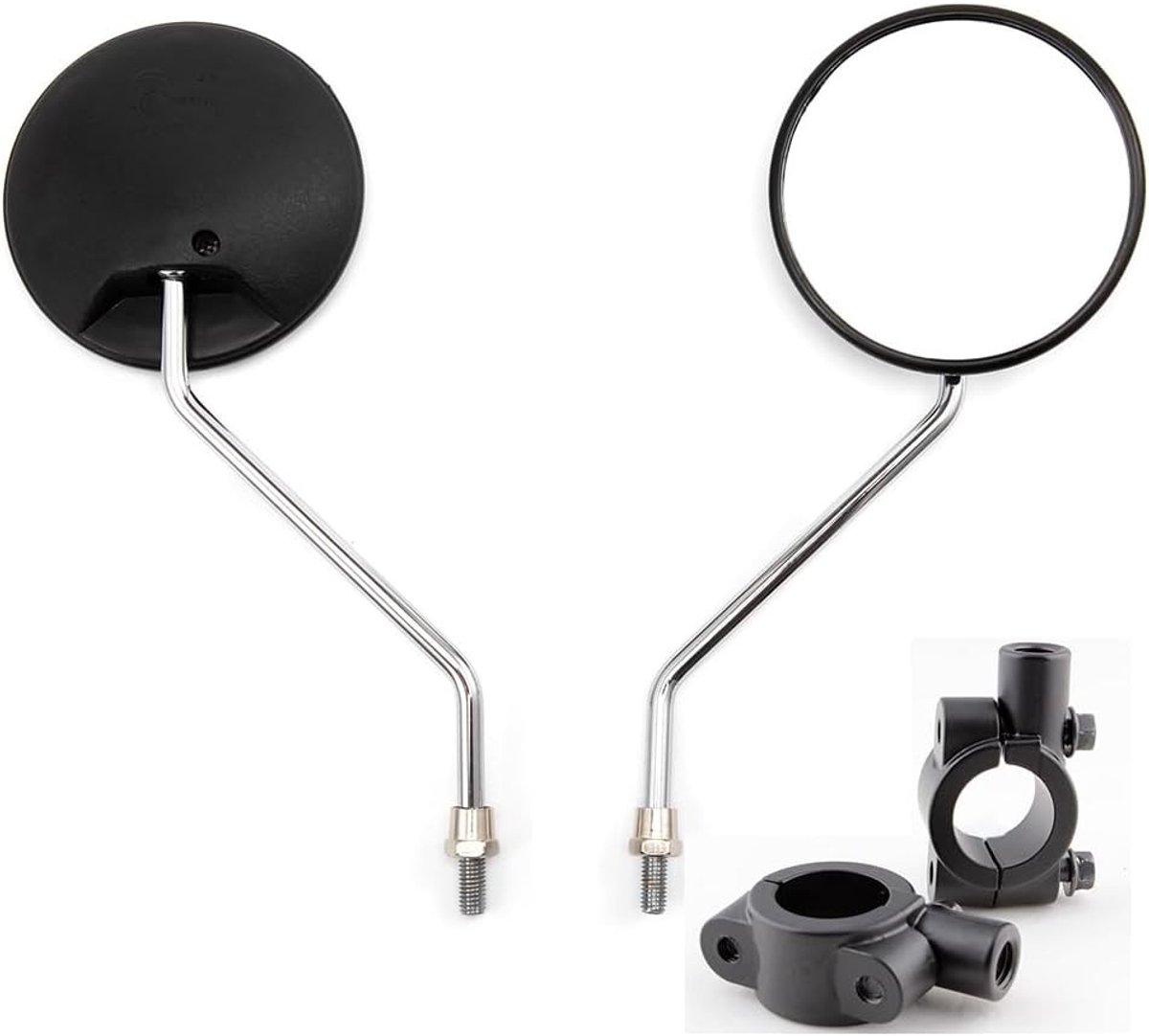Ronde Zijkijkspiegel voor Motorfiets en Fiets, 10 mm, Zwart, met 8 mm Schroefdraad, Verstelbaar en Duurzaam