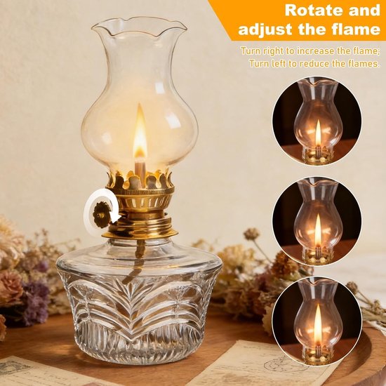 Retro Petroleum Lichten Set van 2, 18 cm Glazen Olielampen met Verstelbare Vlam, Stijlvolle Stormlamp voor Woonkamer en Tuin Decoratie — afbeelding 3