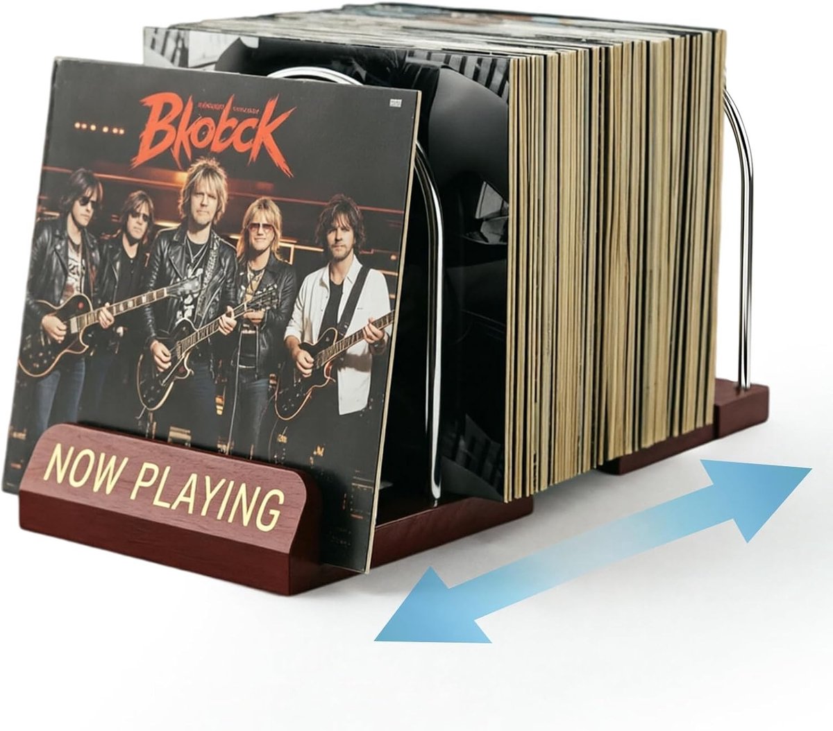 Opslagoplossing voor Vinyl Platen, Verstelbare Recordstandaard voor 30-70 LP's, Album Organizer met Scheidingswand en Plank voor Tijdschriften
