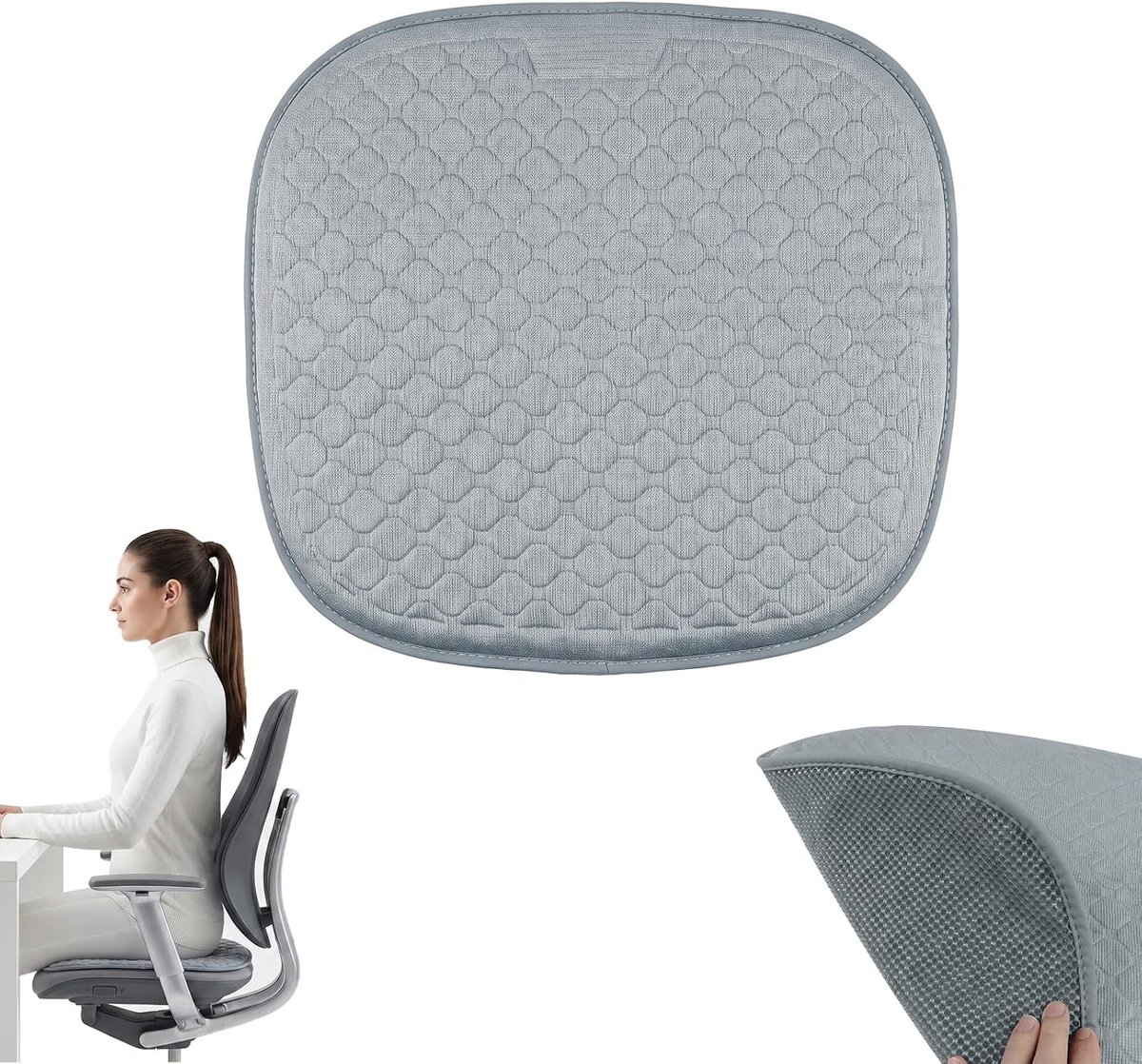 Orthopedisch Gel Zitkussen met 3D Ademend Ontwerp en Antislip Onderlaag voor Kantoorstoel, Auto, Vrachtwagen en Gaming Stoel, Grijs (49 x)