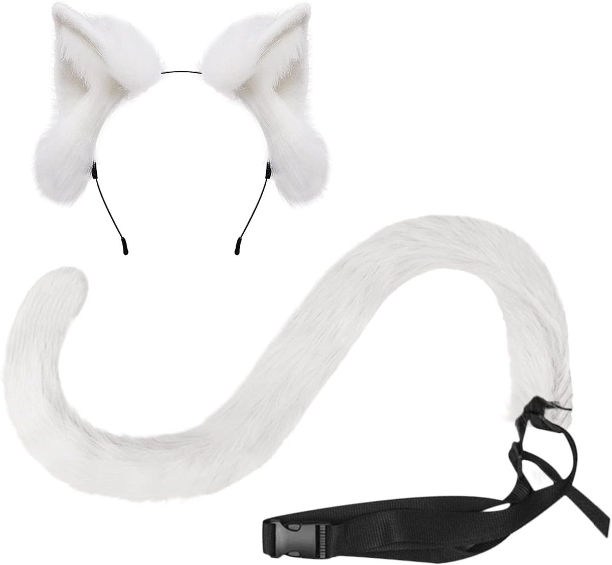 Halloween Kostuum Set met Kattenoren en Staart van Faux Bont voor Dieren Thema Feest, Schattige Haarclips en Accessoires