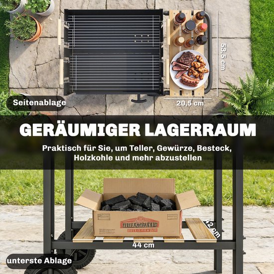 Outsunny Houtskoolbarbecue-Metaal, Grenenhout-99,5L x 58B x 82H cm-Zwart van Merkloos — afbeelding 5