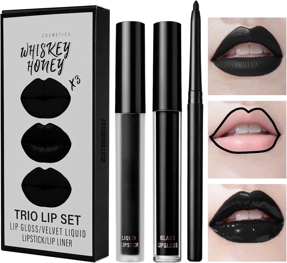 Zwarte Matte Lipstick Set, 3 in 1 Lipstick met Lipgloss en Lipliner, Waterproof en Langdurige Make-up voor een Perfecte Matte Afwerking