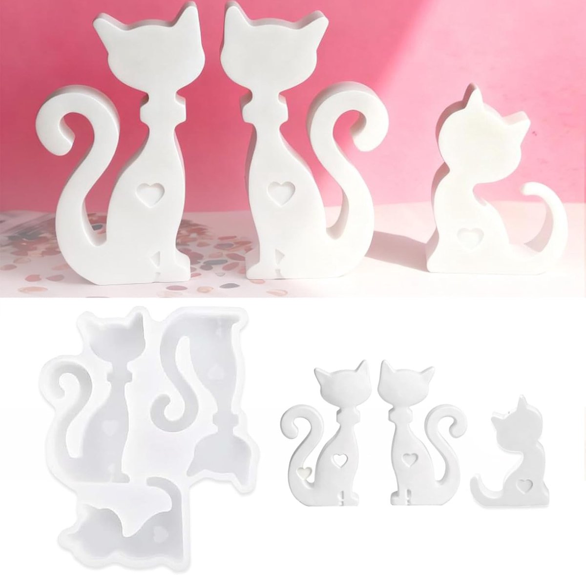 Siliconen Gietvormen voor Katten, 3D Gietmallen voor Epoxyhars, Gips en Zeep, Perfect voor Kerstdecoratie en Creatieve Projecten