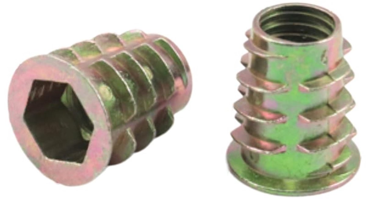 Houtdraad inzetstuk M6 x 8 mm, zinklegering, voor houten meubels, schroefverbinding, meubelaccessoires, duurzame bevestiging
