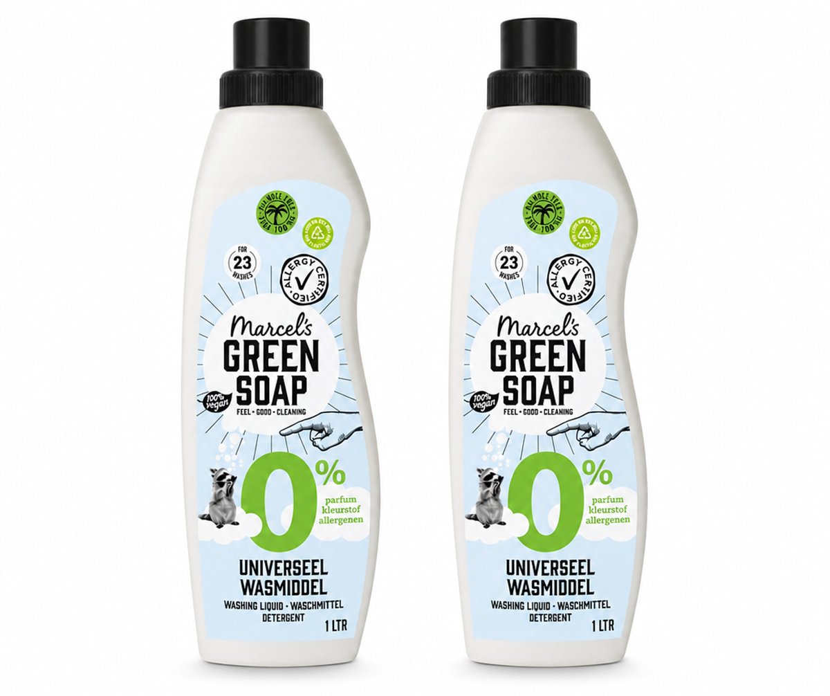 2 x Marcel’s Green Soap – Wasmiddel – Universeel - 0% – Zonder parfum en kleurstof – 1 liter - Bulkverpakking - 2 stuks