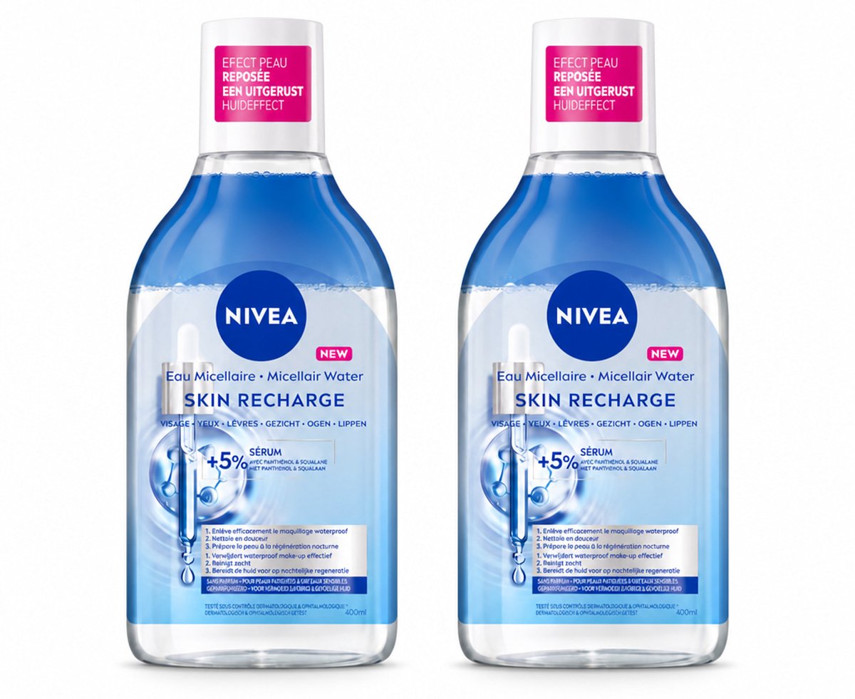 2 x NIVEA - Micellair Water - Serum Verrijkt Opladend - Verwijdert Waterbestendige Make-up - 400 ml - Bulkverpakking - 2 stuks