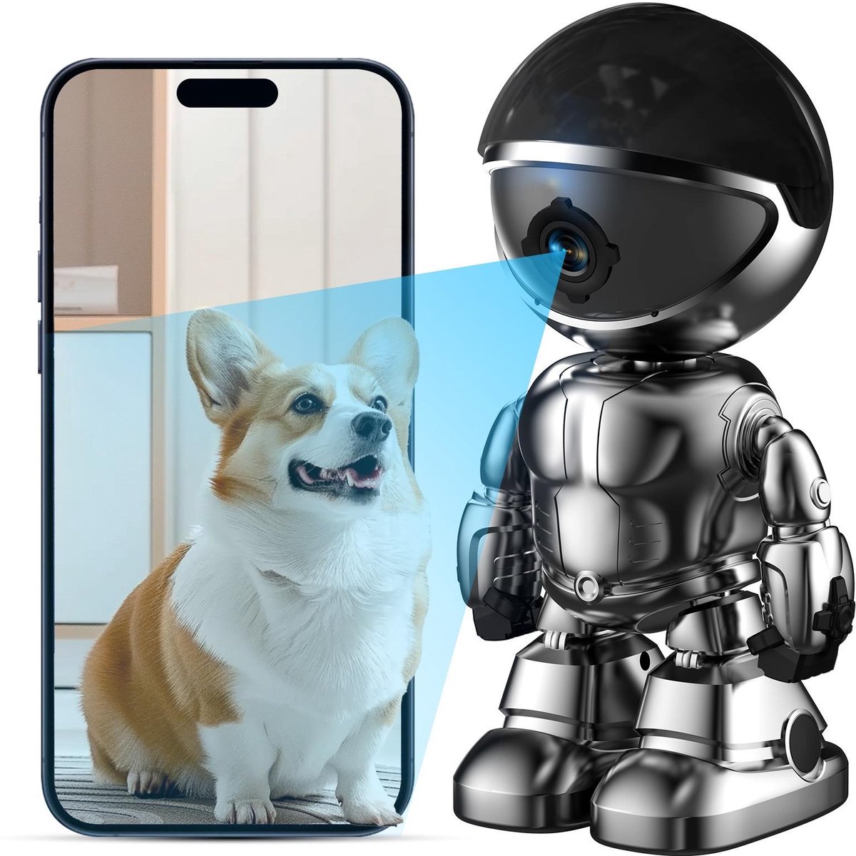 Robot Beveiligingscamera Binnen - 3MP HD | 360° Draaibaar | Bewegingsdetectie & Tracking | Nachtzicht - Tweeweg Audio - 2.4/5 GHz WiFi