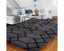 Tapijt - Zacht Kortpolig Machinewasbaar Antislip Geometrisch Patroon Verliest Geen Haren - Voor Woonkamer Slaapkamer - Grijs Zwart 150x210 cm