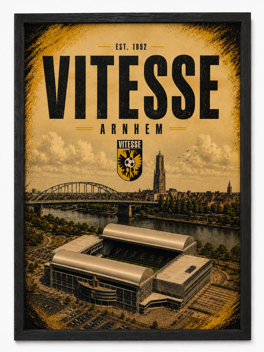 Vitesse Arnhem Poster | GelreDome Vintage Art Print | Retro Voetbal Poster | Inclusief Zwarte A3 Lijst